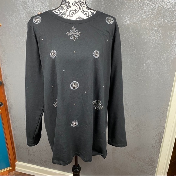 Susan Graver Weekend French Terry _Embellished Top - Picture 3 of 10